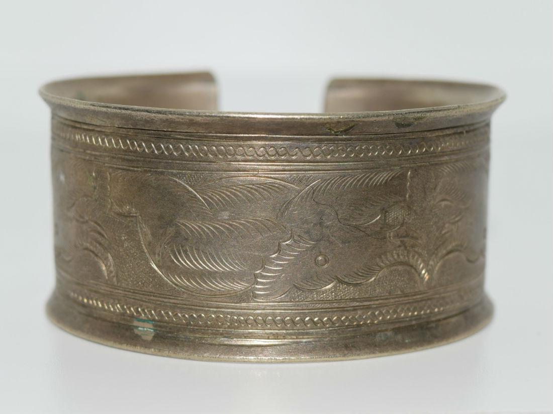 Silver Tone Etched Cuff Bracelet (1 of 3)
