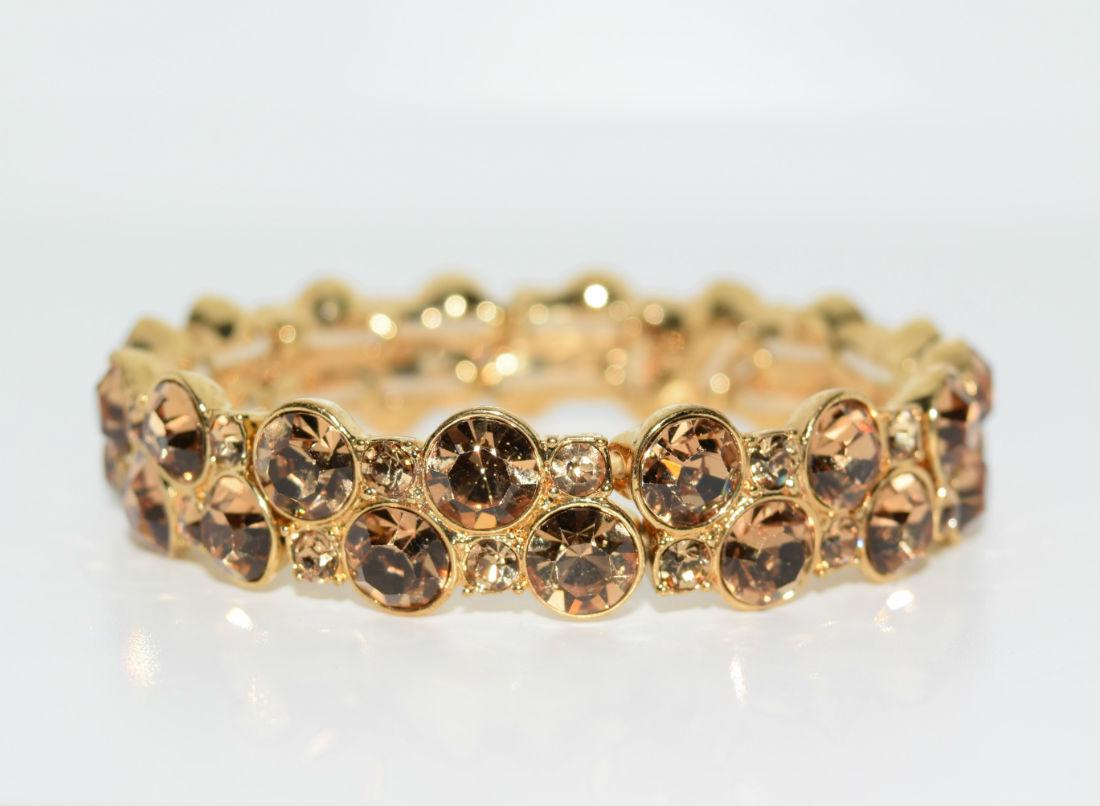 Monet Gold Tone Champagne Rhinestone Stretch Bracelet (1 of 3)