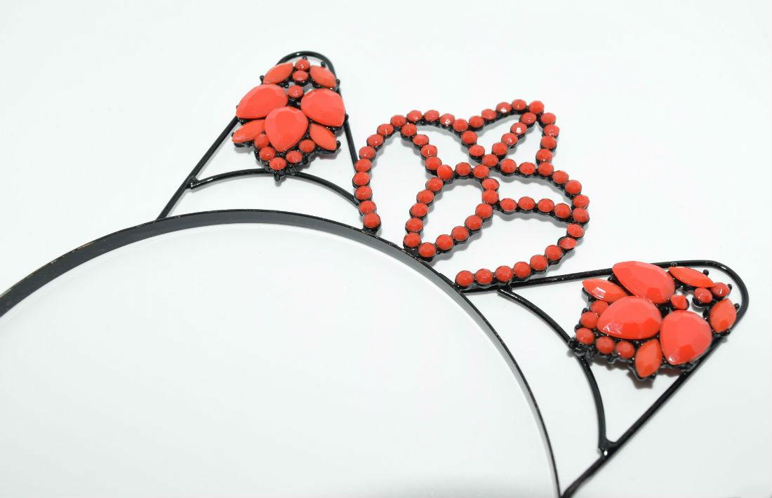 Cat Ears & Crown Red Rhinestone Tiara Black Headband (1 of 3)