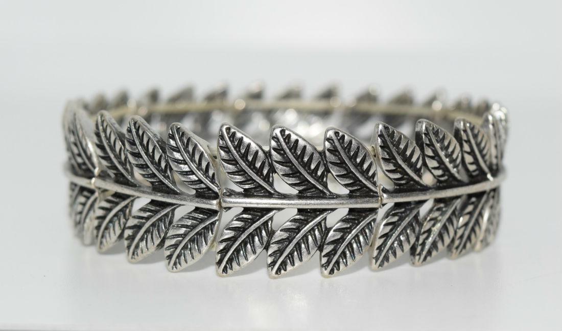 Silver Tone Leaf Stretch Bangle Bracelet (1 of 2)