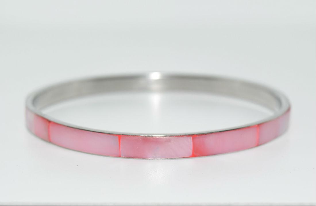 Silver Tone Pink Resin Inlay Bangle Bracelet (1 of 3)