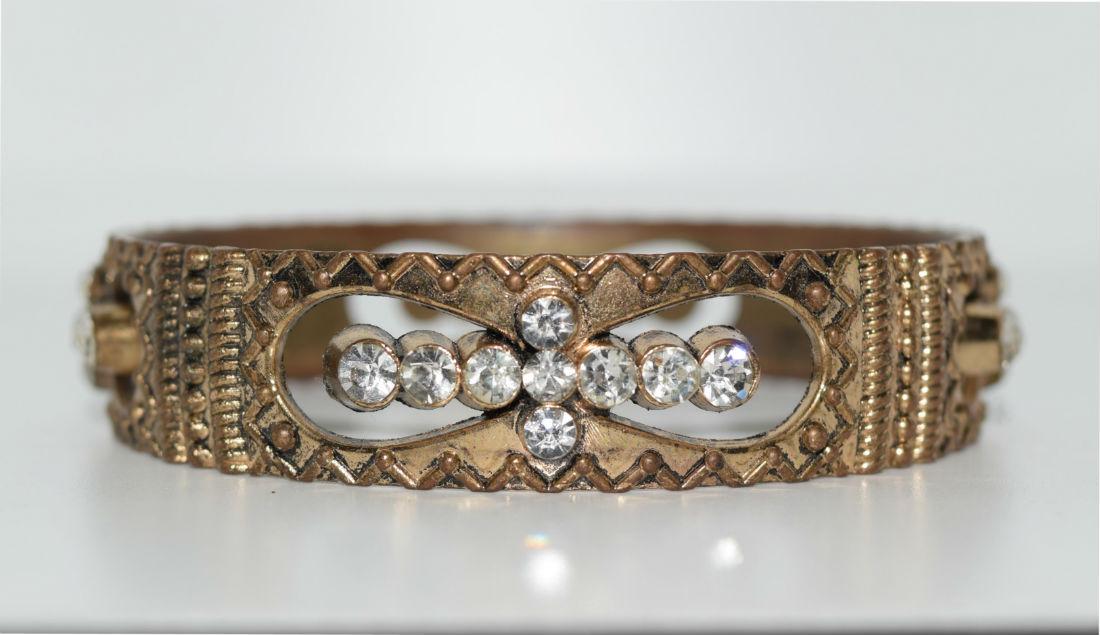 Gold Tone Openwork Rhinestone Bangle Bracelet (1 of 4)