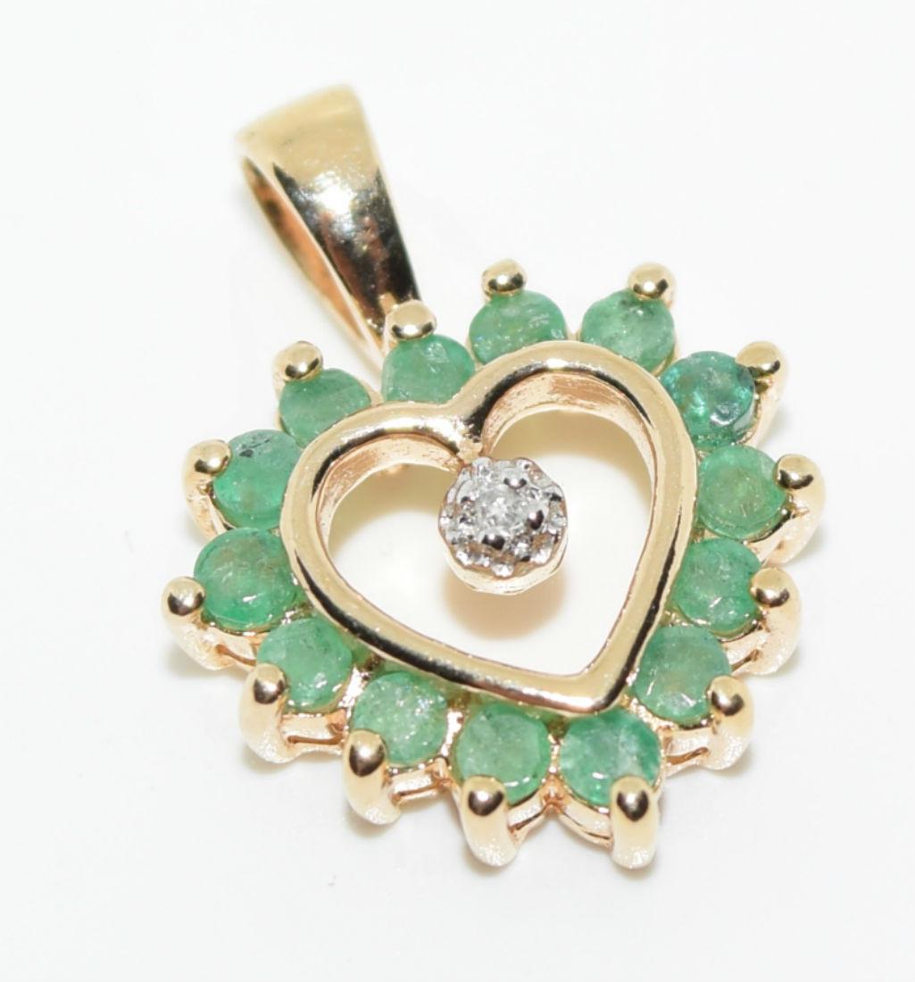 Gold Over Sterling Emerald Diamond Heart Pendant (1 of 3)