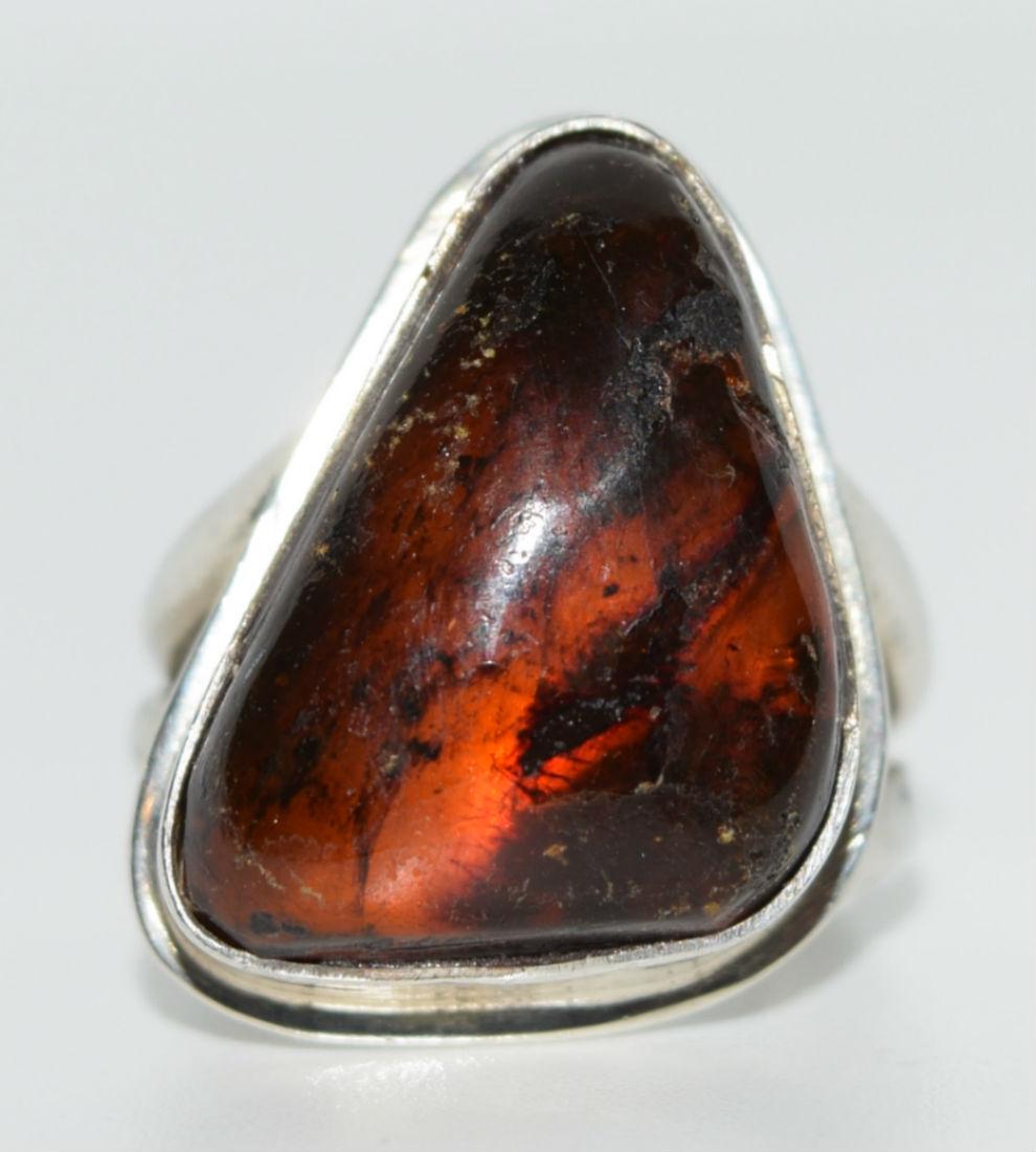 Sterling Silver Amber Ring Sz 6.75 (1 of 5)