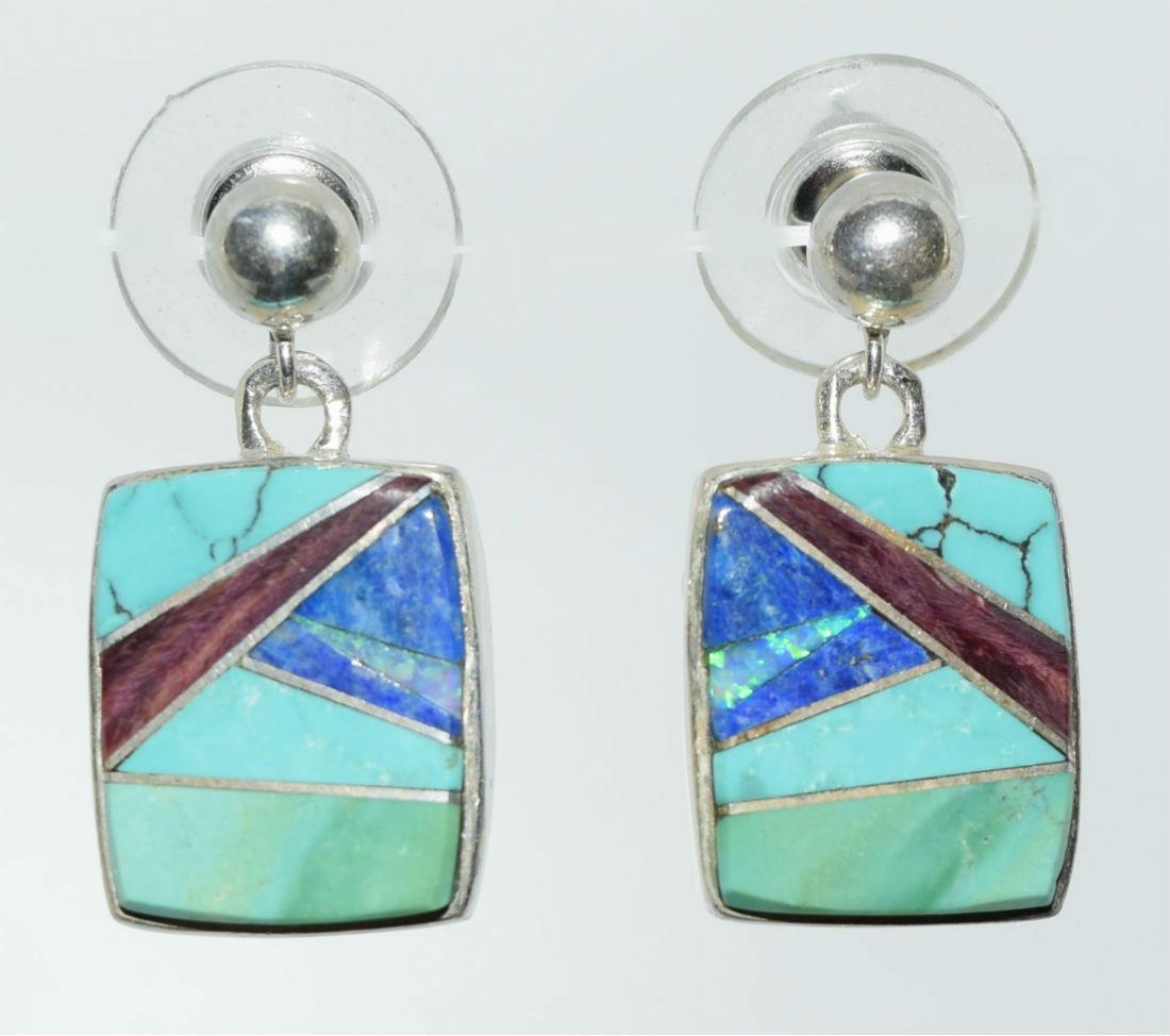 Signed E David Sterling Silver Multi Stone Earrings (1 of 3)