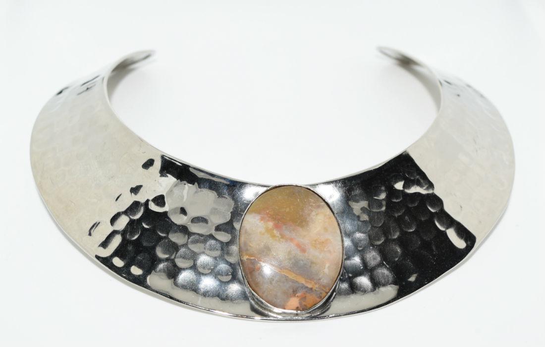 Hammered Silver Plated Natural Stone Collar Necklace (1 of 6)