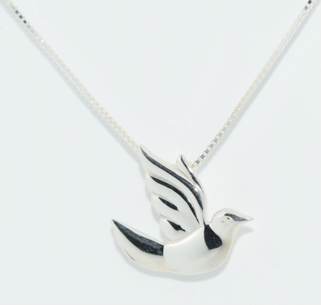 Signed Sterling Silver Dove Pendant Necklace (1 of 5)
