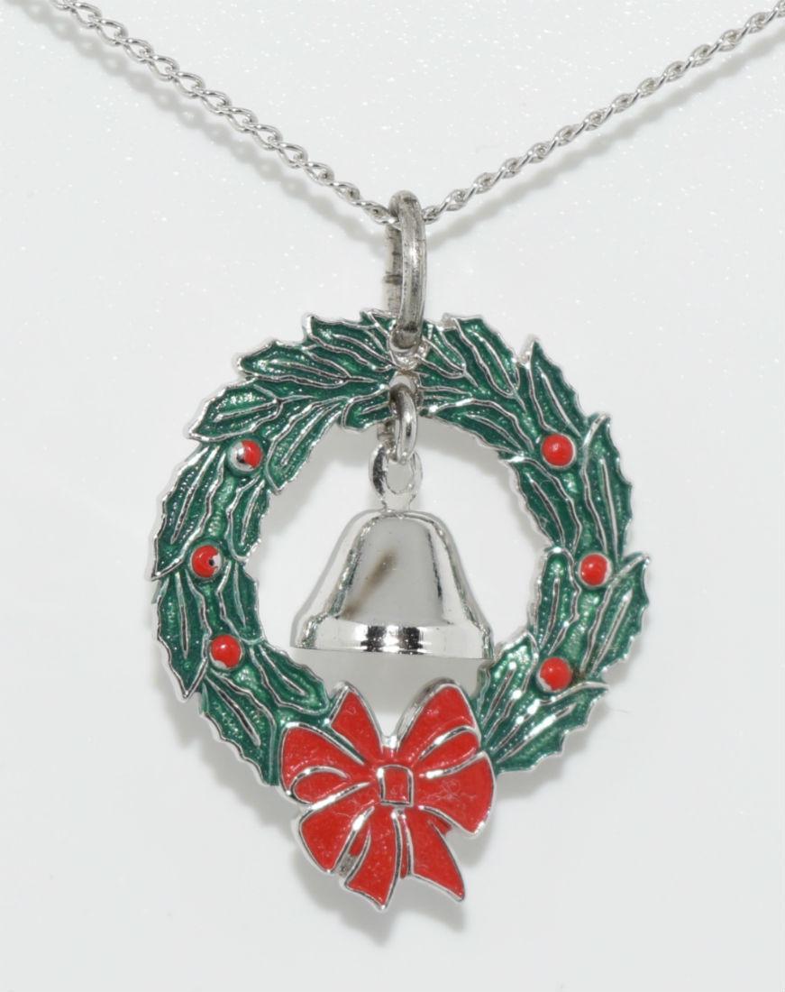 Sterling Christmas Wreath & Bell Pendant Necklace (1 of 3)