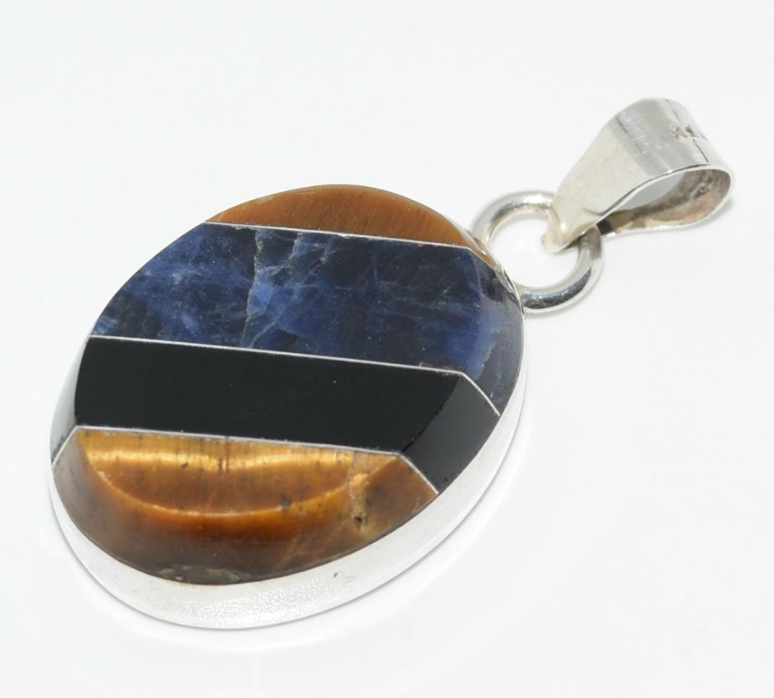 Taxco Mexico Sterling Silver Multi Stone Pendant (1 of 4)