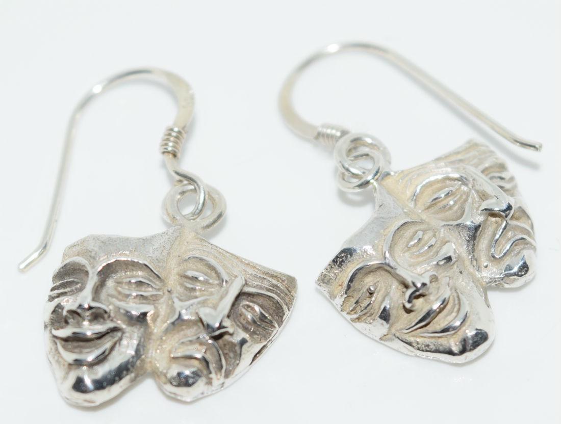 Sterling Silver Comedy Tragedy Mask Dangle Earrings (1 of 3)
