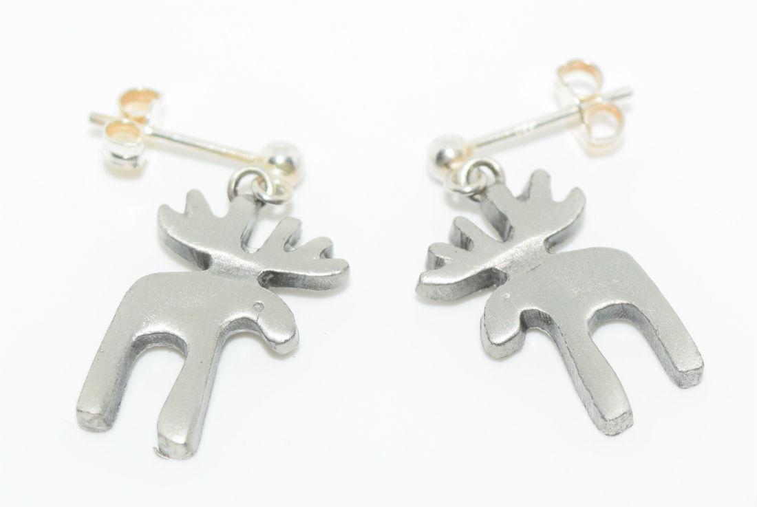 Swedish Silver Tone Moose Earrings with Sterling Post (1 of 3)
