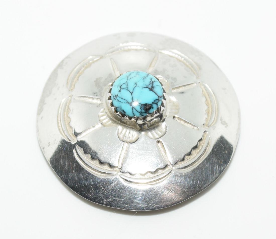 Signed Native American Sterling Turquoise Button Cover (1 of 3)