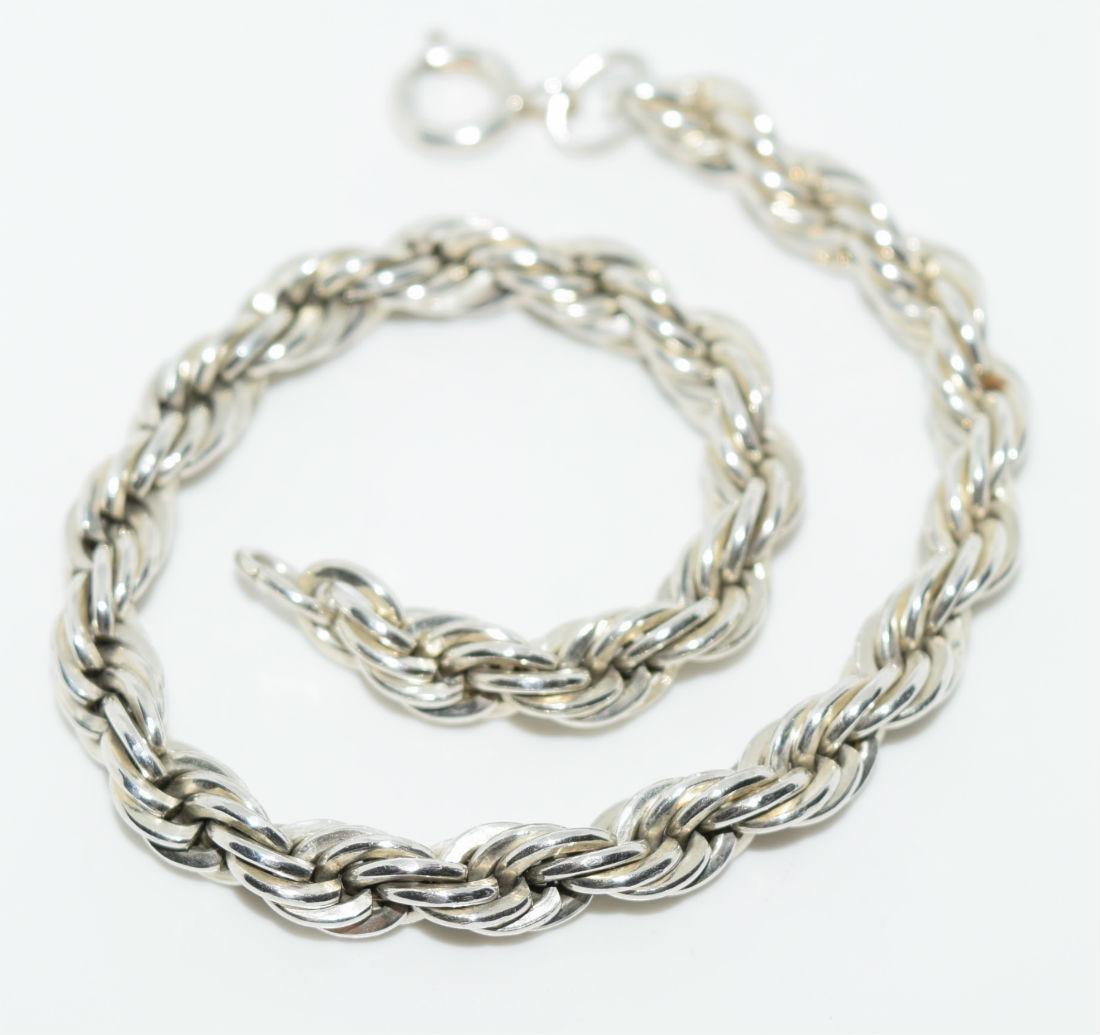 Sterling Silver Rope Chain Bracelet: Sterling silver rope chain bracelet | Measurement: 7" long 5mm thick | Weight: 13 grams | Stamp: sterling