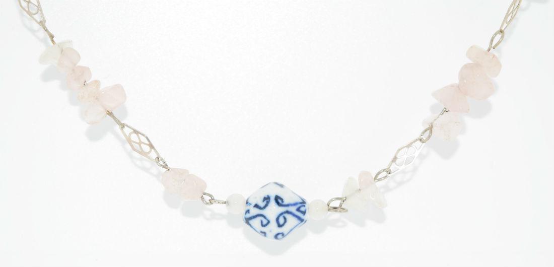 Sterling Silver Rose Quartz & Ceramic Bead Necklace (1 of 4)