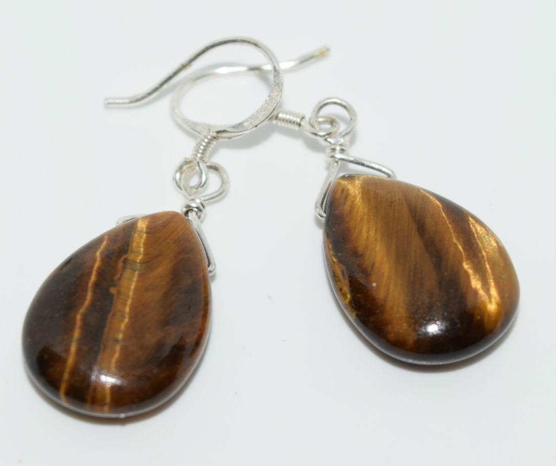 Sterling Silver Tiger's Eye Teardrop Dangle Earrings (1 of 2)