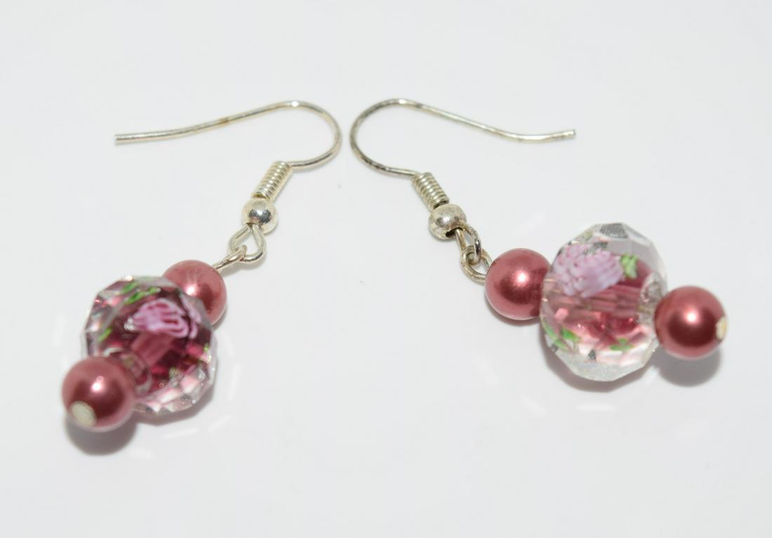 Sterling Silver Rose Bead Dangle Earrings (1 of 2)