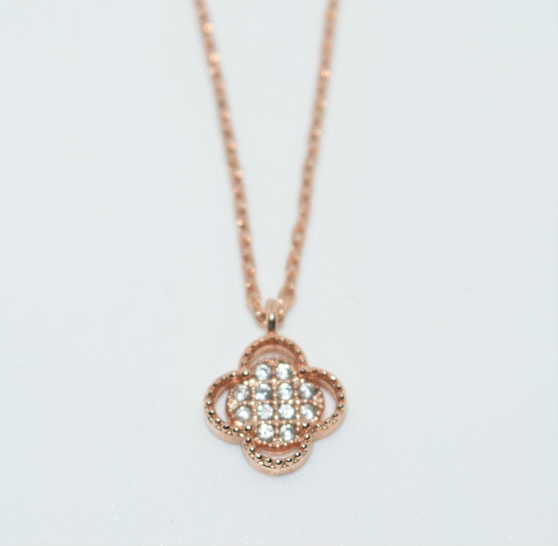 Rose Gold Tone Rhinestone Flower Pendnat Necklace (1 of 2)