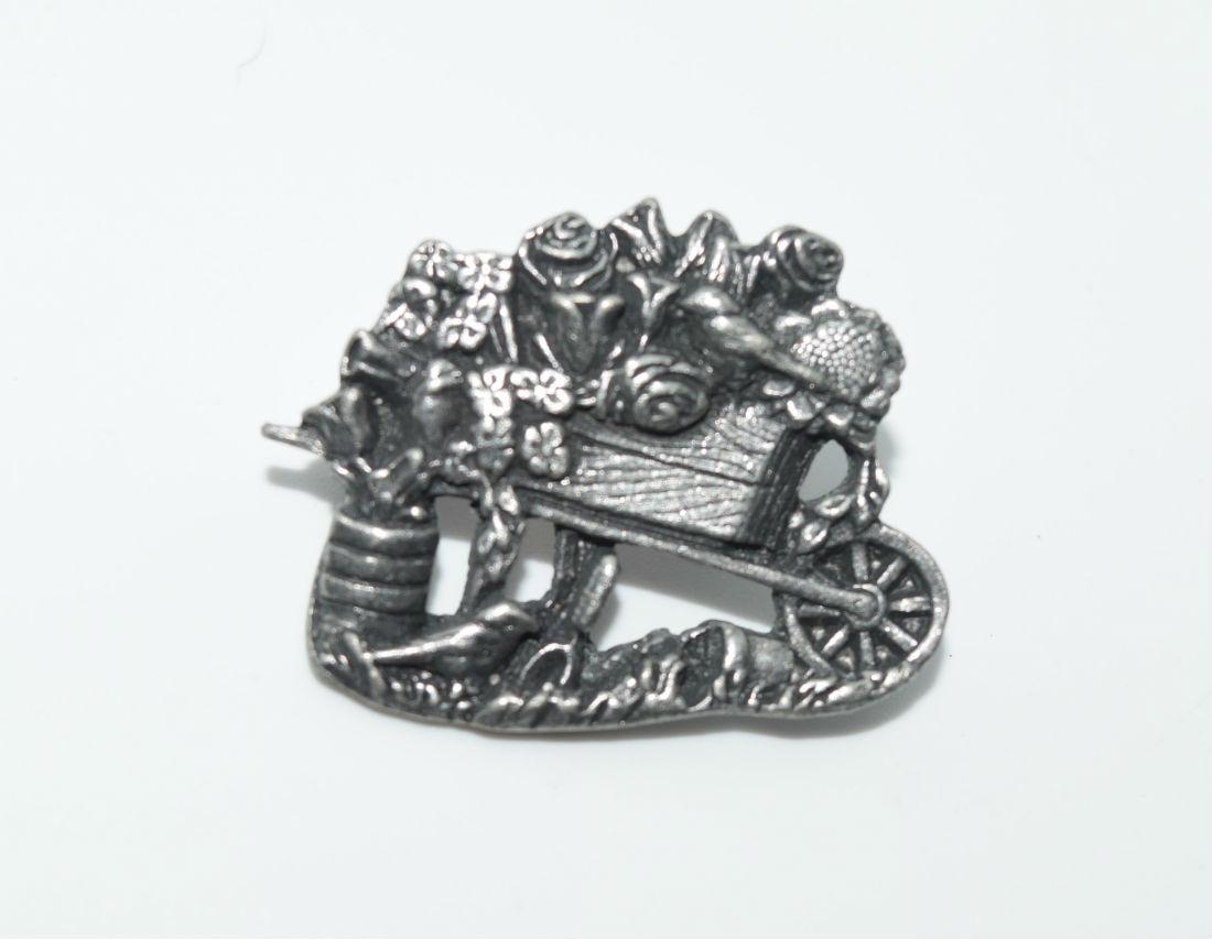 Birds & Blooms Silver Tone Flower & Cart Brooch (1 of 3)