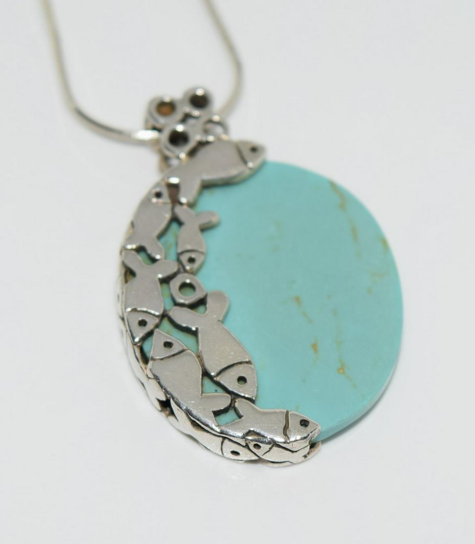 Sterling Silver Fish Turquoise Color Pendant Necklace (1 of 3)