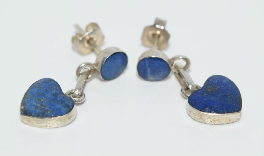 950 Silver Lapis Lazuli Heart Dangle Earrings (1 of 3)