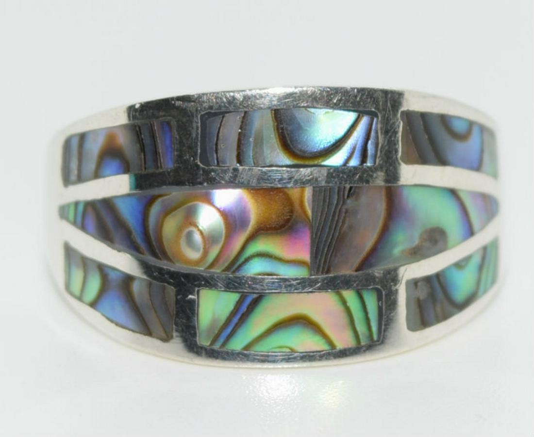 Sterling Silver Abalone Shell Ring sz 9 (1 of 3)