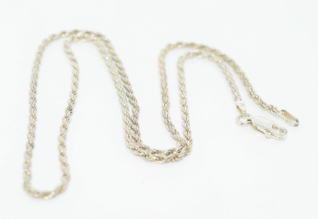 KA1772 Sterling Silver Classic Rope Chain: This chain is 18” long and 1.8mm wide. Stamped KA 1772, 925, Italy