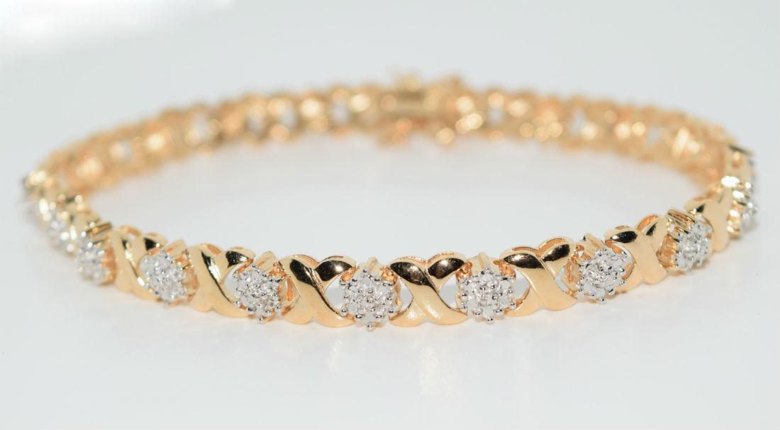 Gold Over Sterling Silver XOXO Tennis Bracelet (1 of 3)