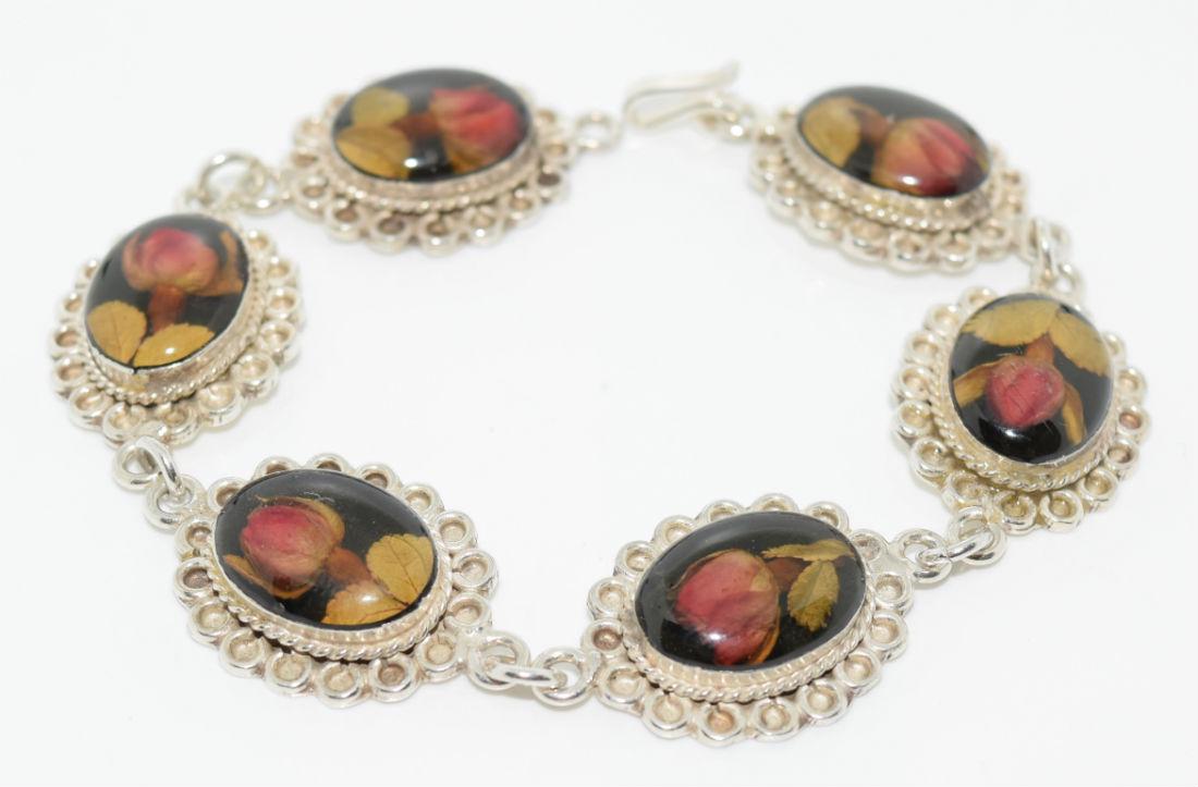 Vintage Mexico Silver Dried Flower Bracelet (1 of 4)