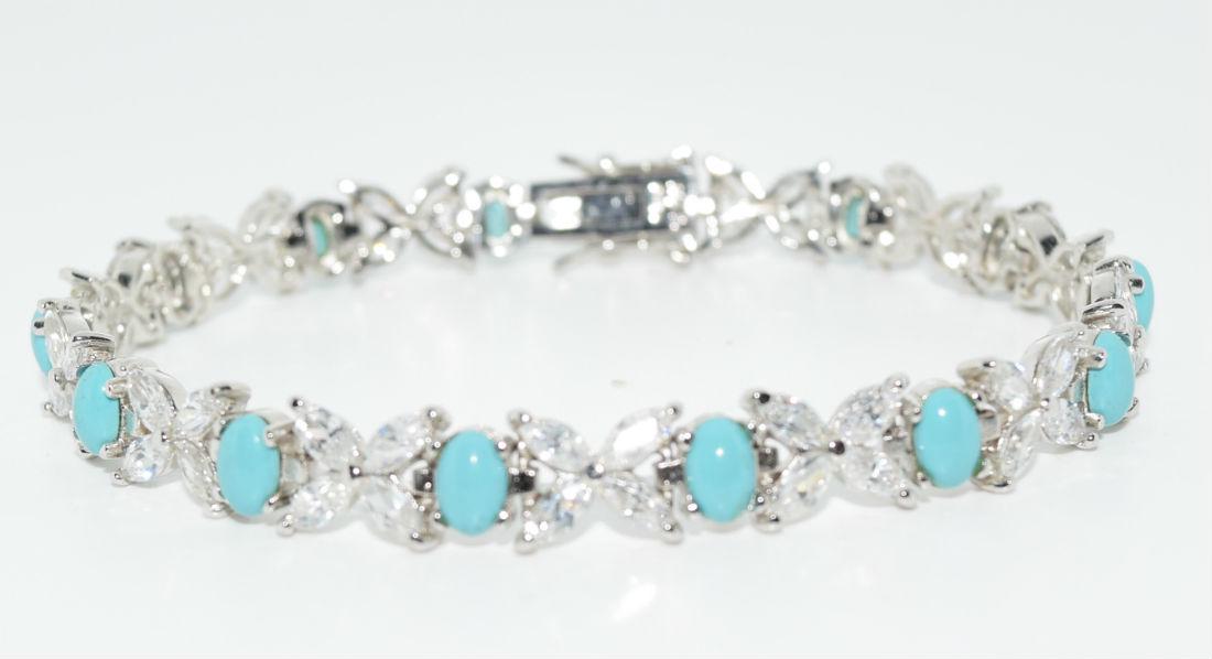 Sterling Turquoise Color CZ Tennis Bracelet: Sterling CZ & Turquoise Colored Tennis Bracelet 71/2”