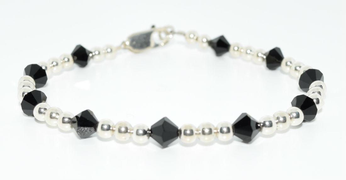 Sterling Silver Black Crystal Beaded Bracelet: This bracelet is 7.5" long with 4mm sterling beads and 6mm black crystals.
