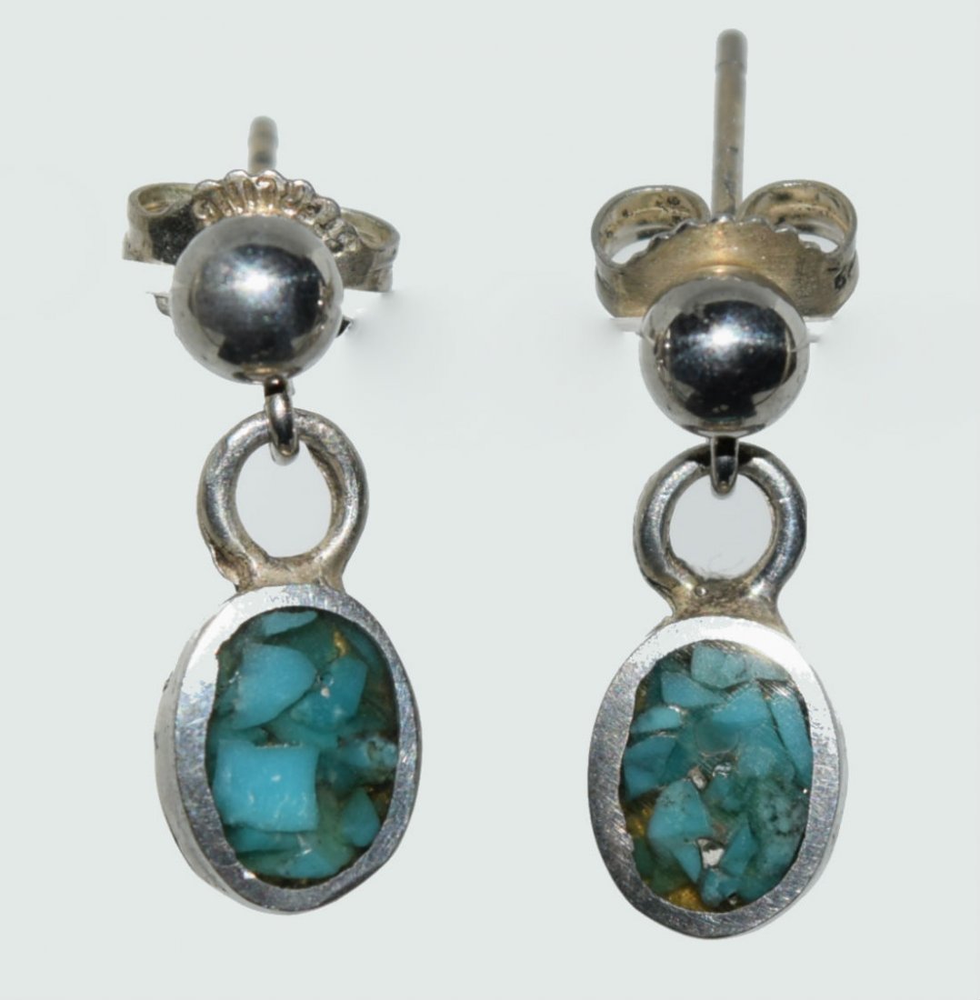 Vintage Sterling Crushed Turquoise Dainty Earrings (1 of 2)