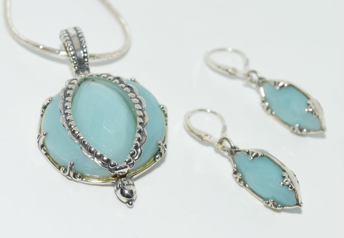 Sterling Blue Green Quartzite Enhancer & Earrings Set (1 of 4)