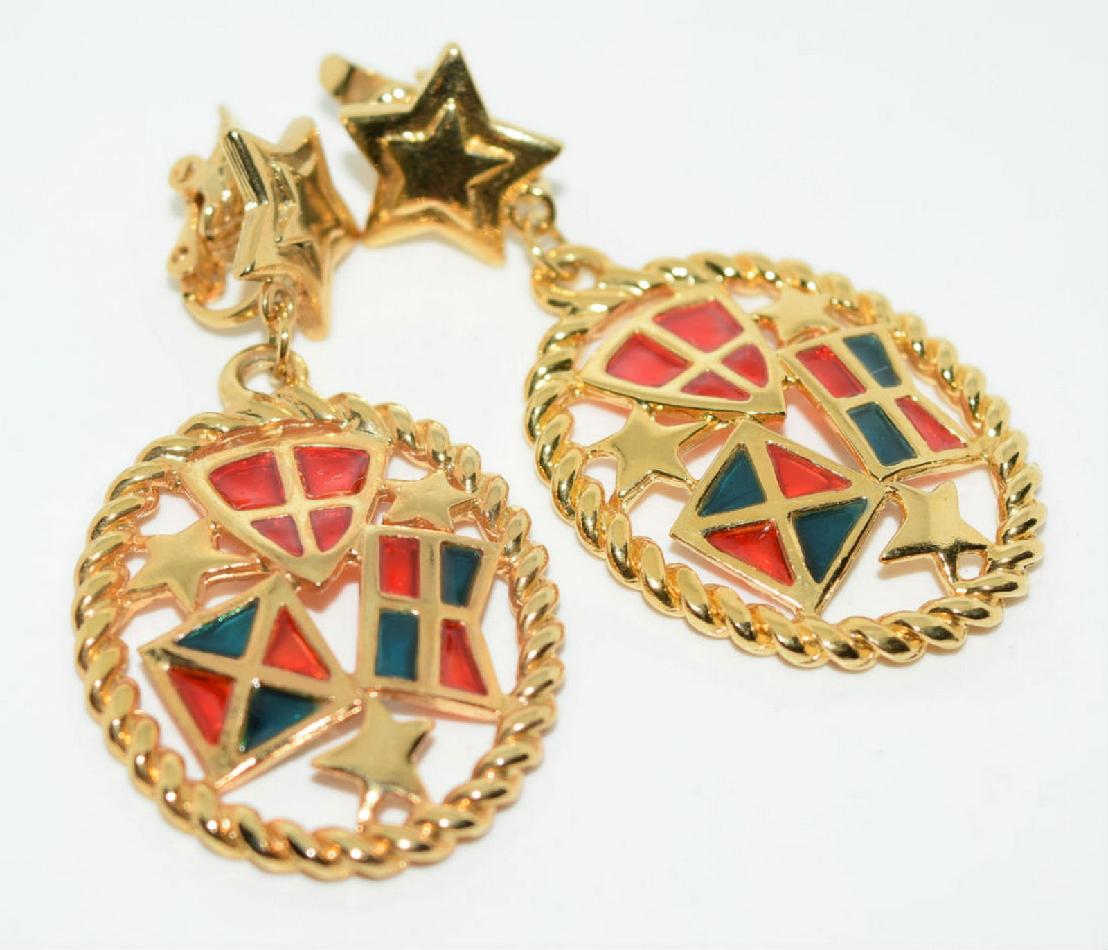 TRIFARI Stained Class Costume Clip-On Earrings: Please review pictures to get an idea of the size.