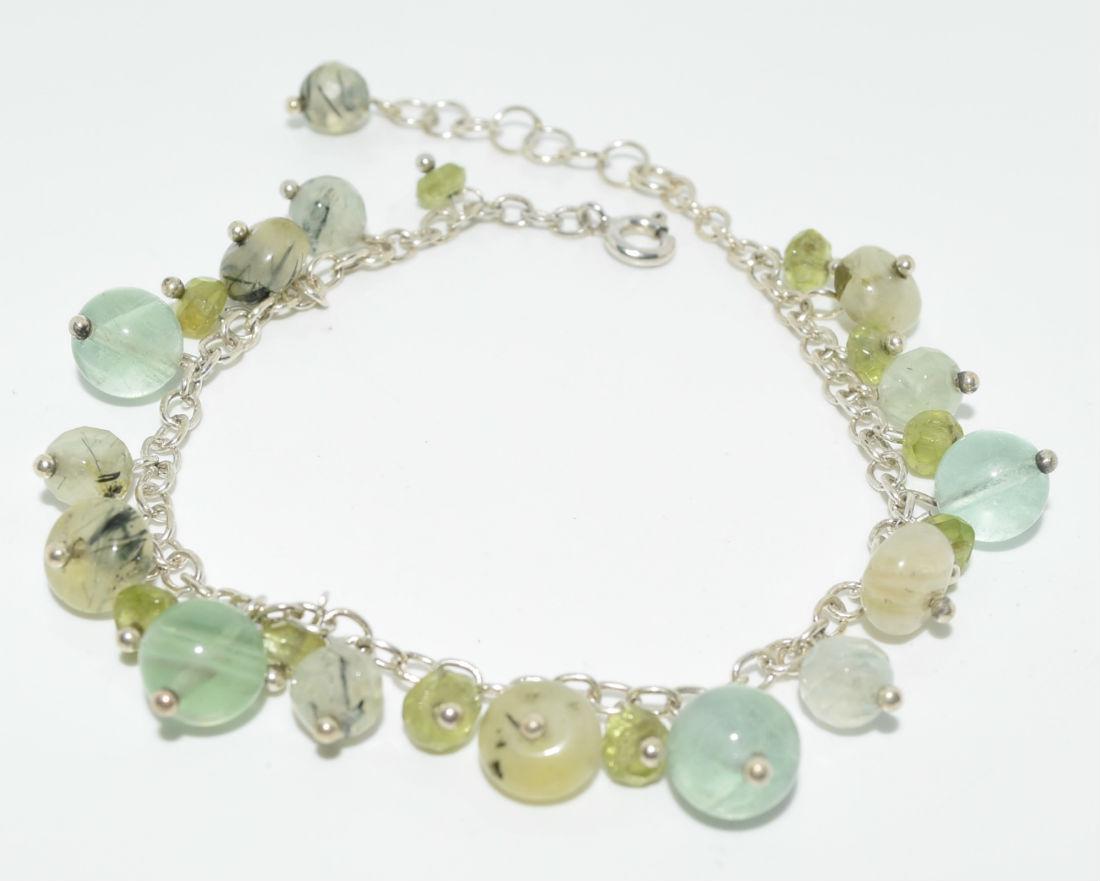 Sterling Natural Stone Beaded Charm Bracelet (1 of 2)