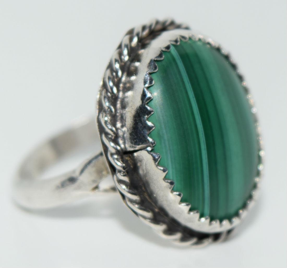 Sterling Silver Rope Designed Malachite Ring sz 5 (1 of 3)