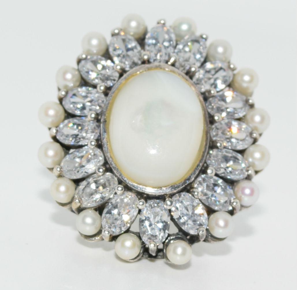 Large Sterling Silver Pearl Statement Ring sz 7 (1 of 6)
