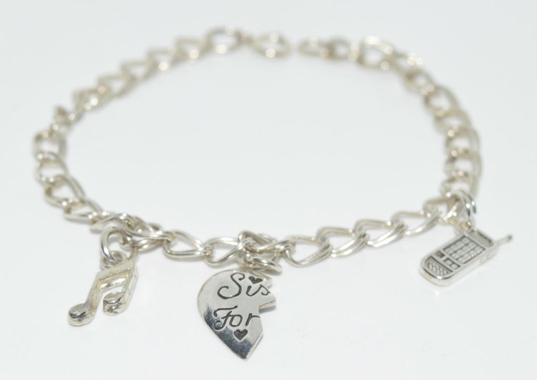 Sterling Silver Charm Bracelet w/ Charms (1 of 2)
