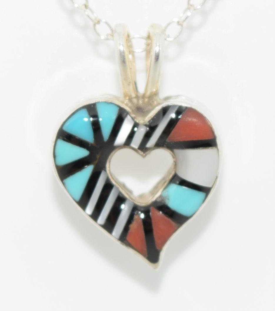 Sterling Silver Multi Stone Inlayed Heart Necklace (1 of 2)