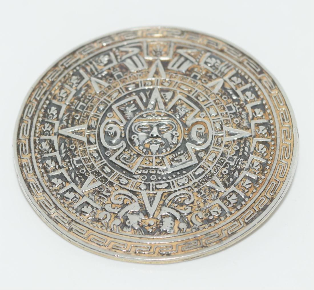 Vintage Mayan Medallion Mexico Sterling Brooch (1 of 3)