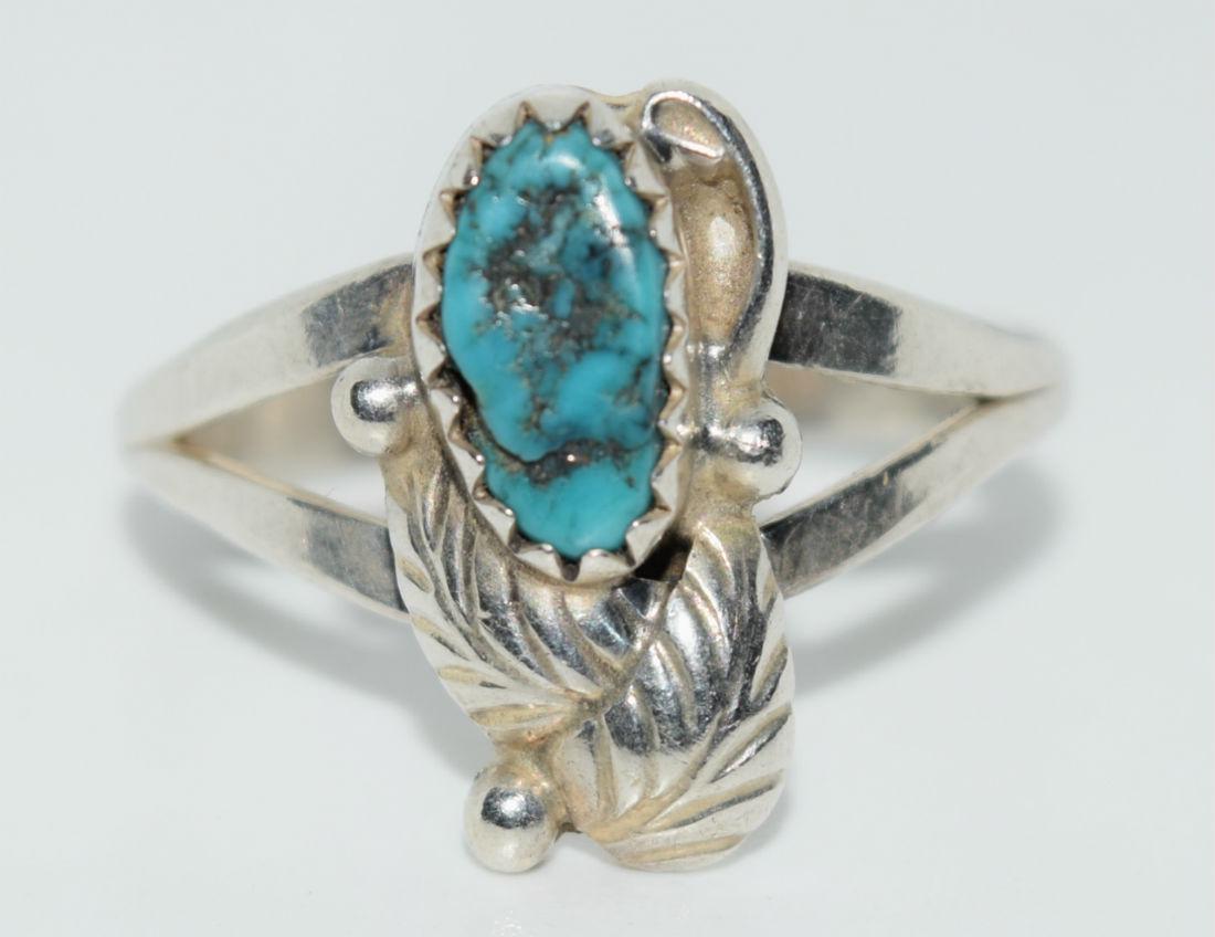 Native American Turquoise Sterling Ring: This ring is size 7.25 and has a 15.8mm face. It is signed JJ Sterling and weighs 2.75 grams