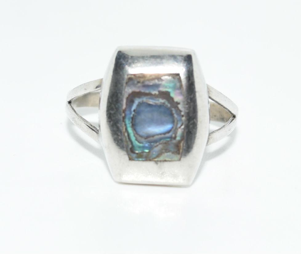 Vintage Mexico Bell 3 Sterling Abalone Ring sz 6.75 (1 of 3)