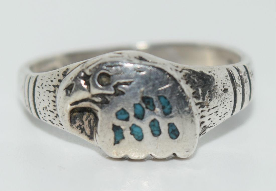Vintage Native Turquoise Eagle Head Ring sz 6.5 (1 of 4)
