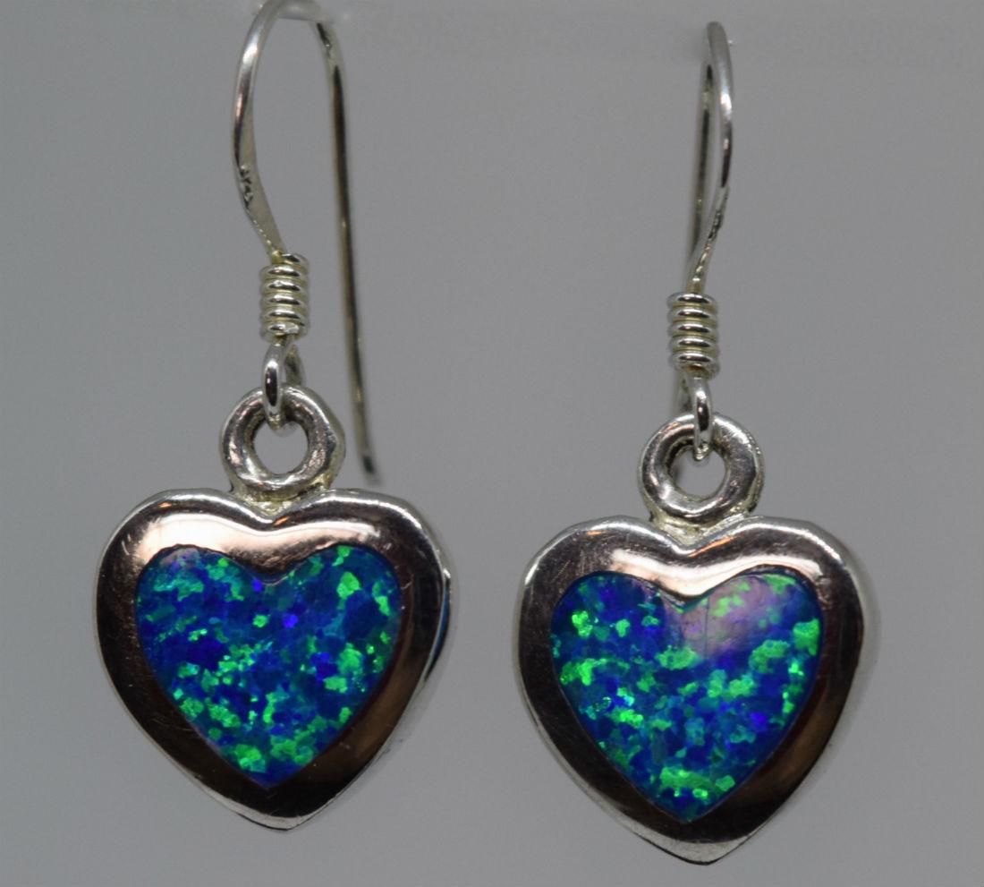 Sterling Silver Faux Opal Heart Earrings (1 of 3)