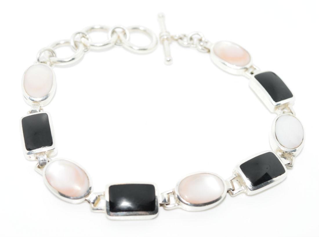 Vintage Sterling Silver MOP & Onyx Bracelet (1 of 3)
