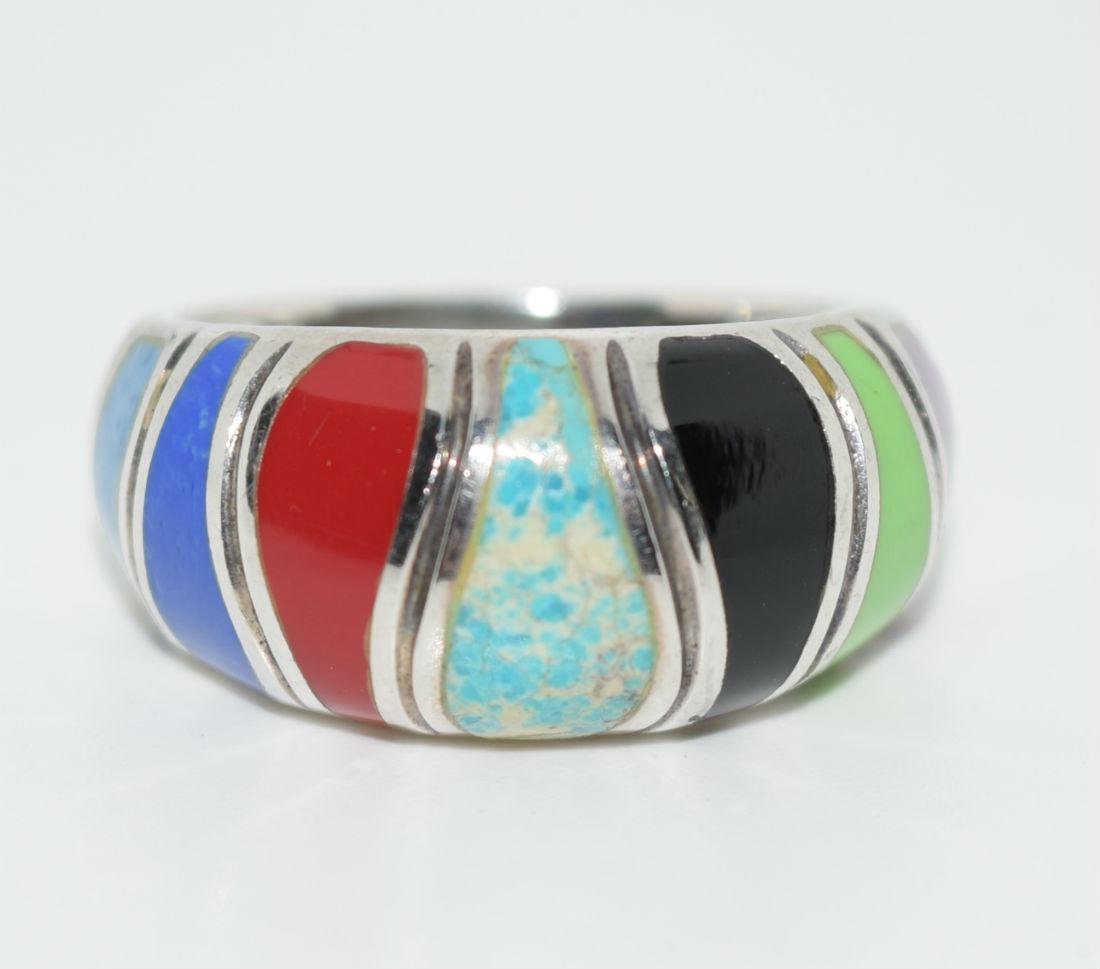 Sterling Silver Multi Colored Dome Ring sz 8 (1 of 4)