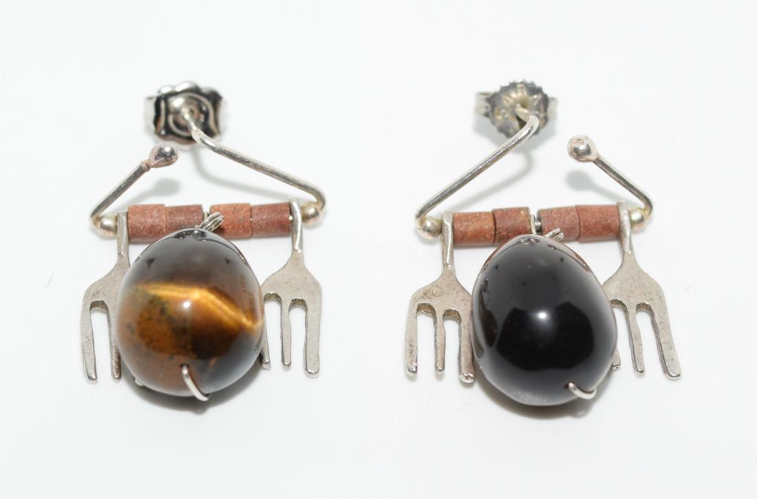 Tigers Eye Fork Costume Dangle Earrings (1 of 3)