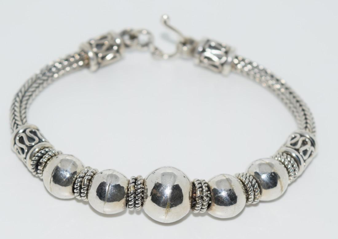 Sterling Silver Byzantine & Bead Wheat Bracelet (1 of 4)