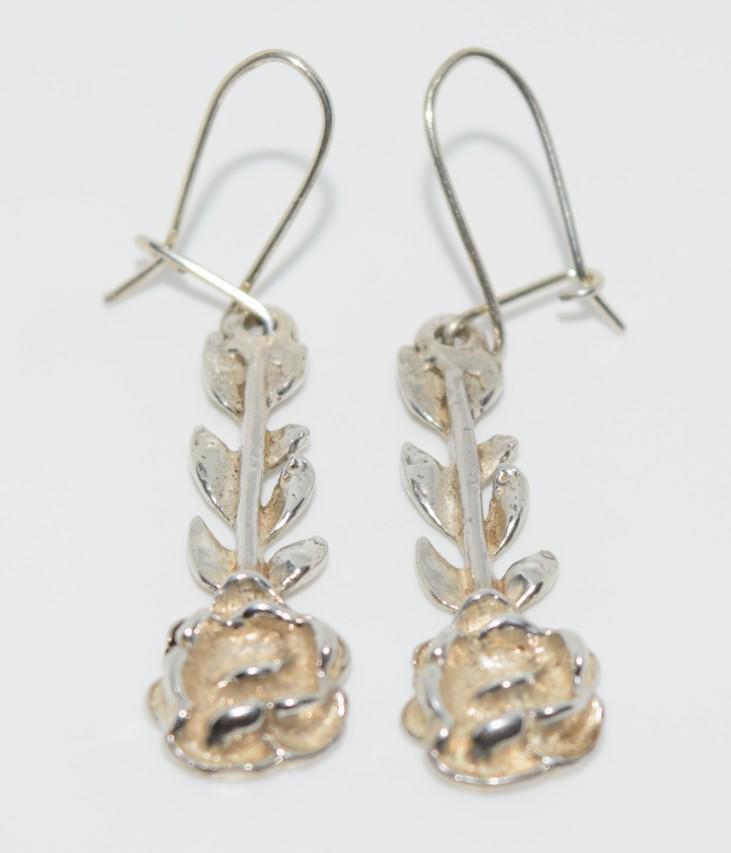 Sterling Silver Rose & Stem Dangle Earrings (1 of 2)