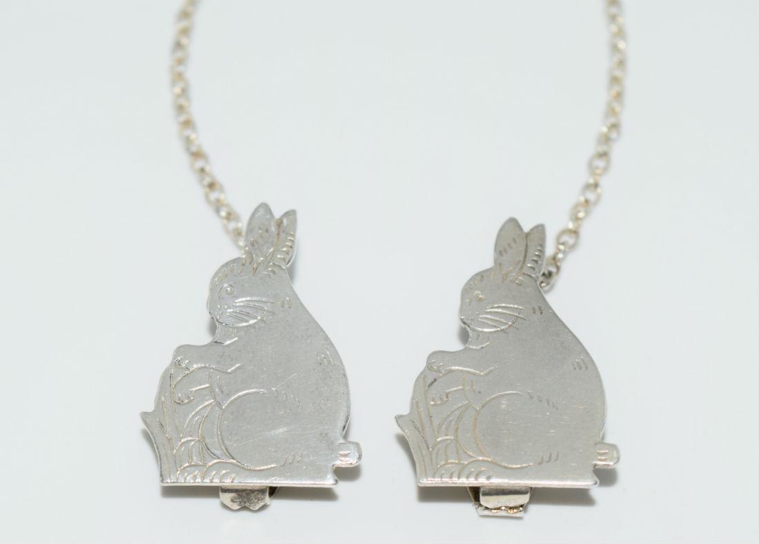 Vintage Sterling Rabbit Sweater Clip: This piece is 7” across and the rabbits measure 26.5x18.3mm. Signed sterling
