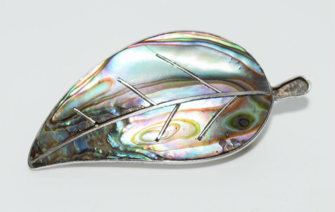 Vtg Mexico Abalone Leaf Brooch (1 of 3)
